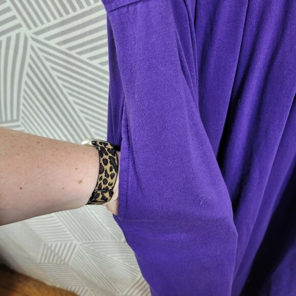 Vintage Shirt Dress Size Large Maxi Long Modest Purple Pockets Pleated Skirt - Picture 4 of 6